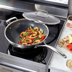 12 inch, Stainless Steel, Ceramic Hybrid Nonstick Wok With Lid, Silver