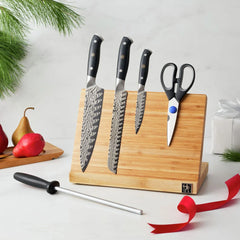 6 pc, Damascus Steel Knife Set w/Magnetic Easel