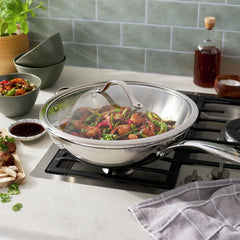 12.5 inch, Stainless Steel, Wok With Lid, Silver