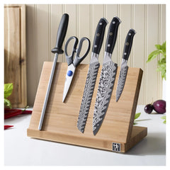 6 pc, Damascus Steel Knife Set w/Magnetic Easel