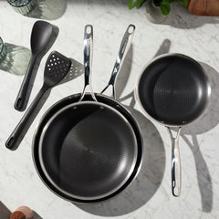 5 pc, Stainless Steel, Hybrid Nonstick Frying Pan Set With Silicone Tools
