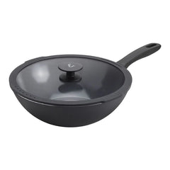 11 inch, Aluminum, Ceramic Nonstick Wok With Lid, Black Matte