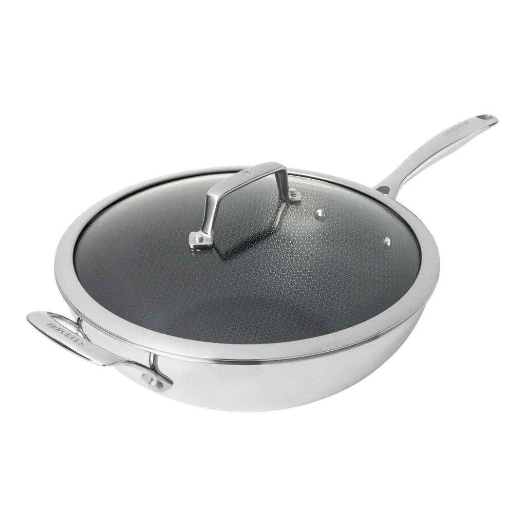 12 inch, Stainless Steel, Ceramic Hybrid Nonstick Wok With Lid, Silver