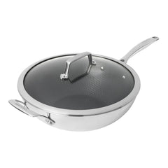 12 inch, Stainless Steel, Ceramic Hybrid Nonstick Wok With Lid, Silver